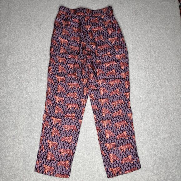 J Crew Collection Pull On Pants Womens 0 Purple Tiger Casual Silk Ankle Trousers - Picture 2 of 9